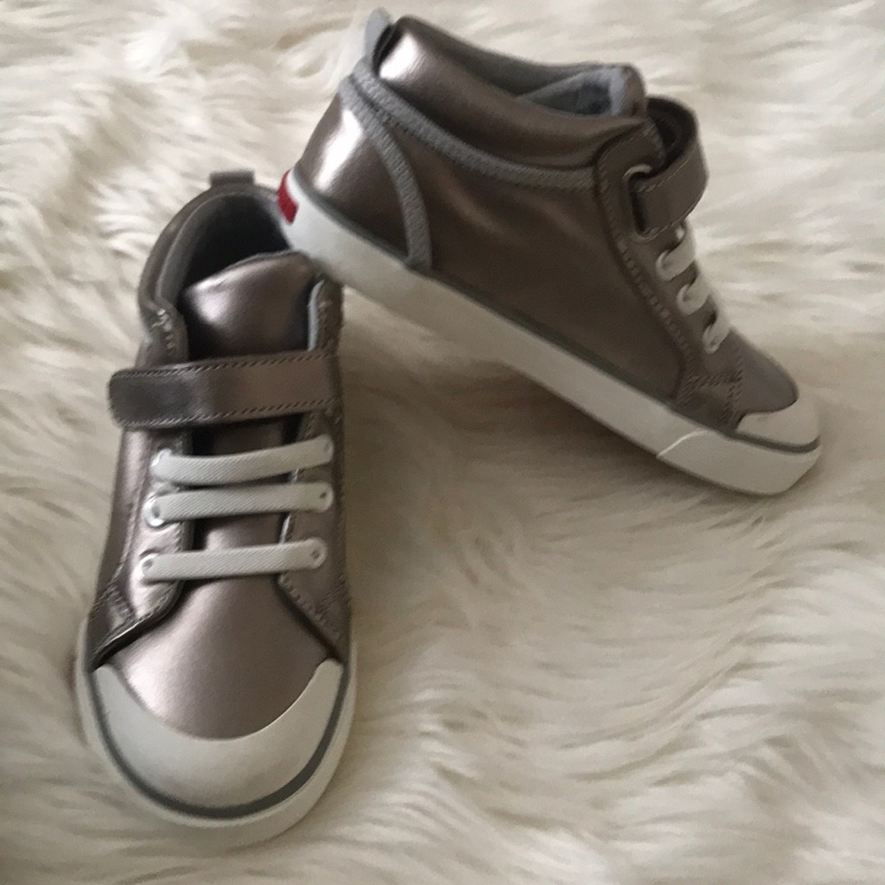 Brand New Pewter Leather Sneakers girls size 13